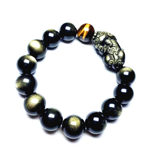 金沙黑曜石手串 Obsidian 双虎眼金耀石手链 无瑕疵 天然晶石黑金