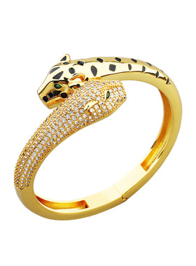 新品豹子手镯戒指套装个性男女饰品铜镀金开口猎豹手环跨境代发