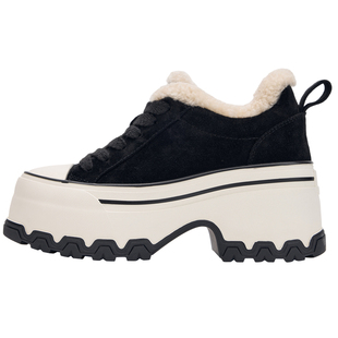 NOOWA厚底小白鞋女2025秋冬新款真皮时尚加绒保暖增高百搭松糕鞋