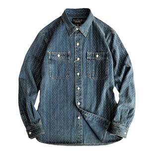 西里布蓝染工装衬衫男 经典美式复古提花 阿美咔叽休闲水洗 非rrl