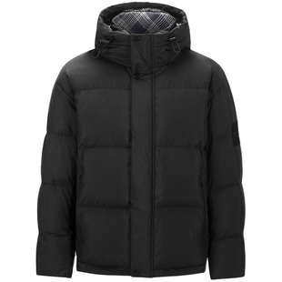 鸭鸭羽绒服男短款2021年冬季撞色格子连帽休闲加厚黑色鸭绒外套