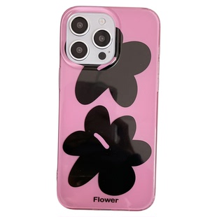 北比ins小众黑色花朵带链条适用苹果17promax手机壳iphone15新款16pro个性15pm少女14pm韩系13简约14双层全包