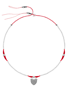 TWOR缇坞红丝绒黑银满钻珍珠项链