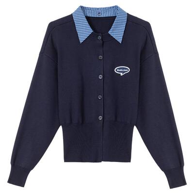 KEIKO [领可拆解] 韩系学院翻领针织衫开衫春季气质通勤毛衣外套