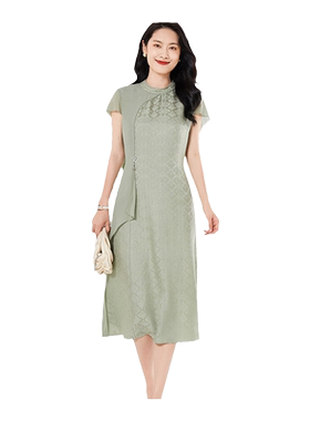 乔万尼时尚真丝花罗桑蚕丝连衣裙夏季新款小飞袖旗袍设计EF2E313