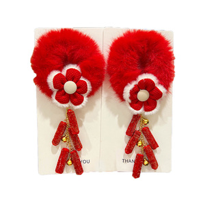 宝宝新年红色毛绒发圈儿童头绳2025新款国风发绳女童过年汉服发饰