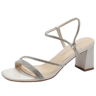 戈美其凉鞋女款夏季新款粗跟凉鞋中低跟黑色时装配裙子高跟鞋女鞋