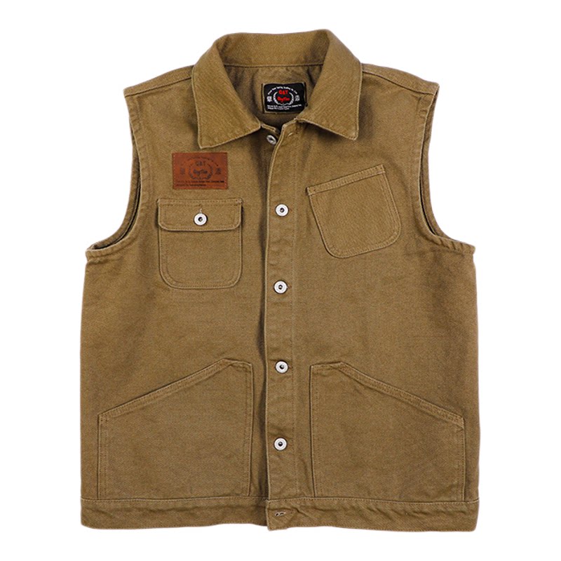 美式复古猎装马甲男女同款阿美咔叽多口袋珠帆布背心马夹工装外套