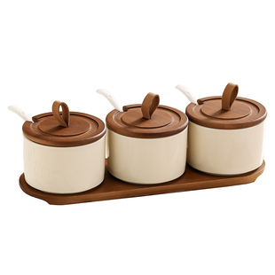 漫时光法式木质格调陶瓷调味罐套装新款厨房家用调料盒轻奢高级感