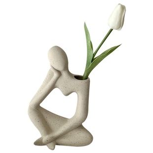 抽象人物思考者艺术水培花瓶干花假花客厅插花陶瓷摆件装饰品摆设