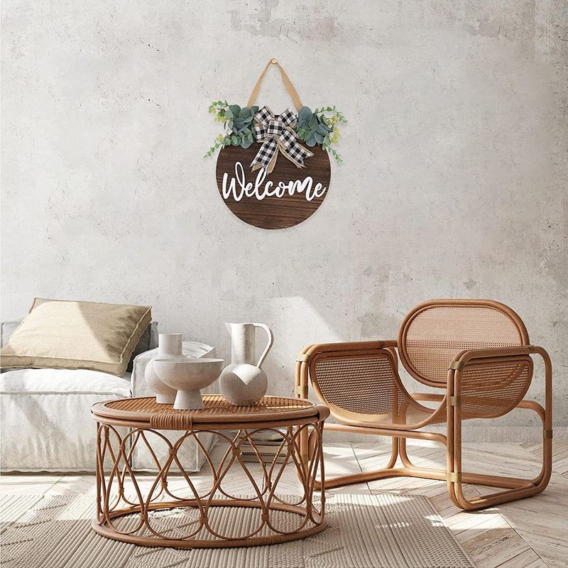 跨境美式乡村木制欢迎门牌蝴蝶结门装饰饰双重welcome花环门环