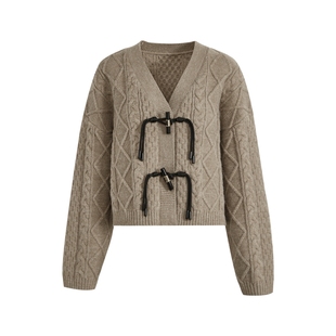 阔色绿色针织衫毛衣开衫女26春季新款小个子穿搭上衣短款外套秋冬