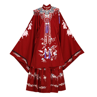 原创汉服女明制中国风长衫刺绣云肩花嫁红色古装婚服春季日常套装