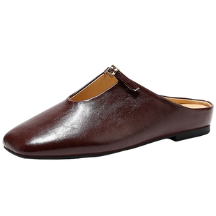 森达半拖玛丽珍女26年新款凉鞋平底不累脚单鞋度假风包头穆勒拖鞋