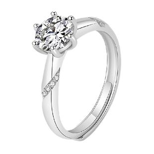 中国黄金珍尚银一克拉莫桑石纯银戒指小众设计情人节求婚礼物S925