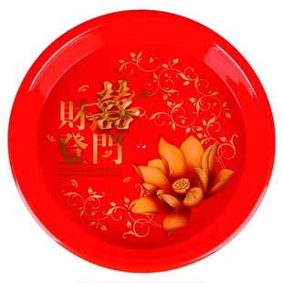 喜事圆盘结婚喜盘干果盘拜神大红盘婚庆婚宴水果盘糖果盘拜神