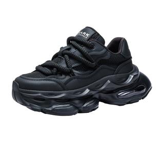 马克华菲男鞋增高老爹鞋2025新款秋季潮流网面透气男士黑色运动鞋