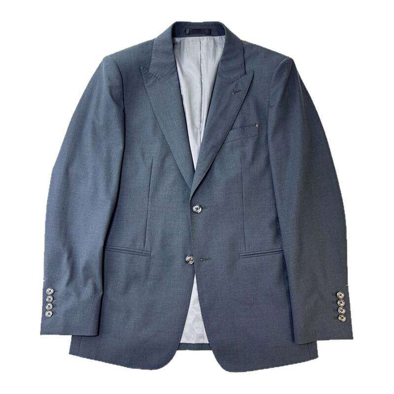报喜鸟春秋灰蓝羊毛修身西服套装