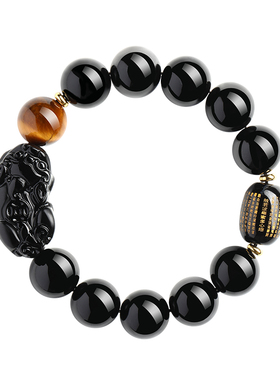 天然黑曜石貔貅招财手串送男友