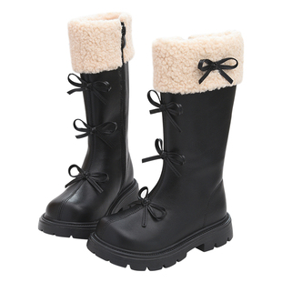 儿童皮靴女童加绒长筒靴2025冬季新款小女孩保暖马丁靴中大童靴子