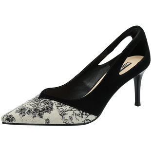 自由姿色25年春秋季商场同款百搭羊猄中跟细跟包头浅口法式单鞋女