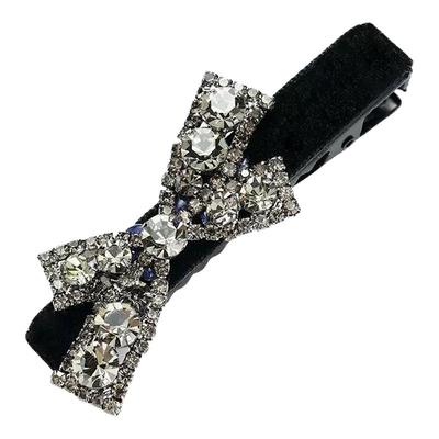 简约蝴蝶结水钻鸭嘴夹黑色丝绒