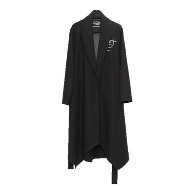 黑色中长款毛呢大衣纳帕佳