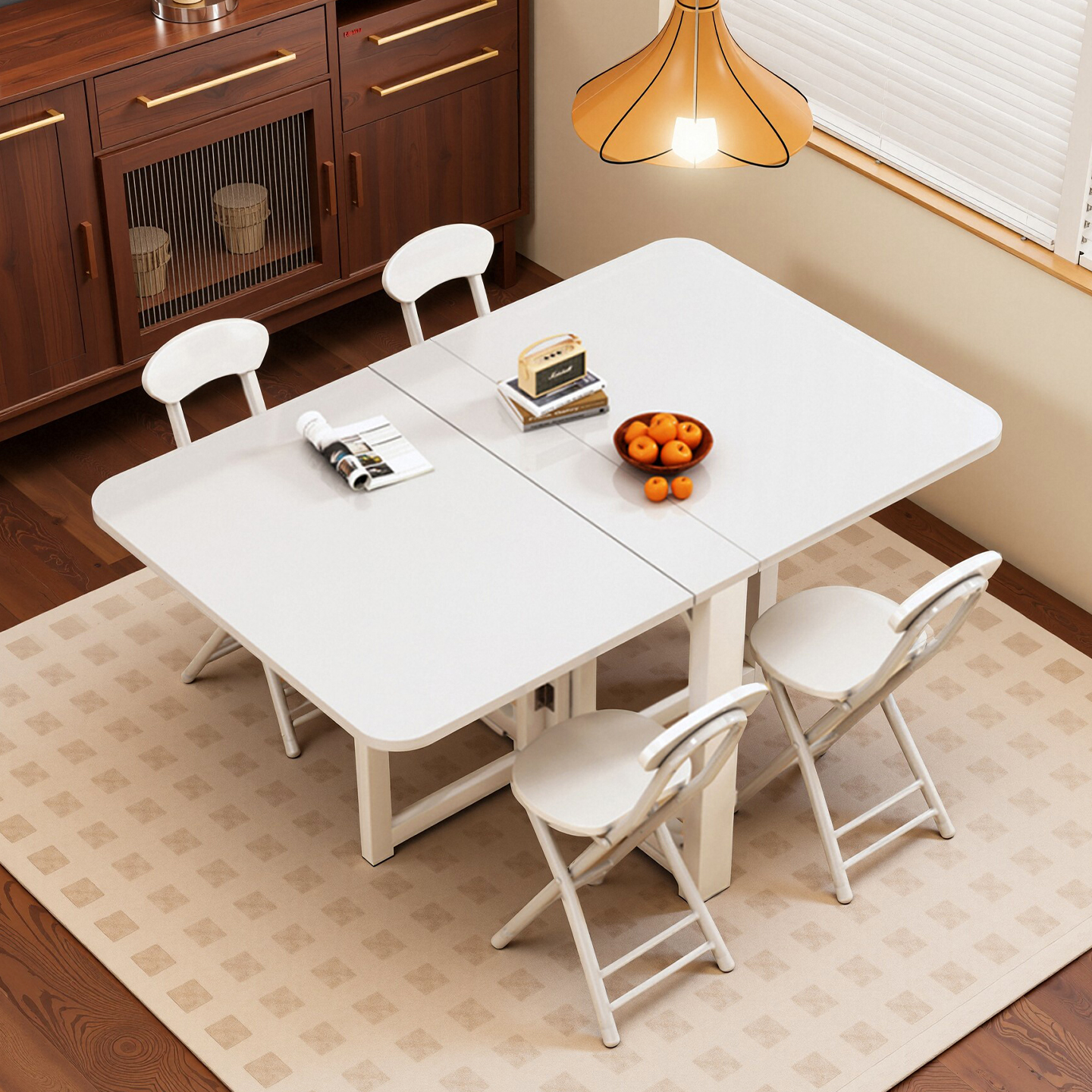 可折叠餐桌小户型家用桌子免安装吃饭桌出租房简易长方形桌椅组合