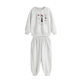 布丁哈鲁童装秋装女童2026秋季新款儿童休闲简约长袖长裤卡通套装