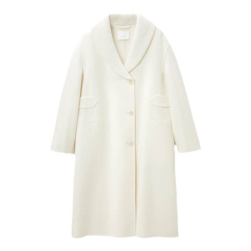 OVV秋冬新款女装高支羊毛翻领单排扣中长款双面呢大衣