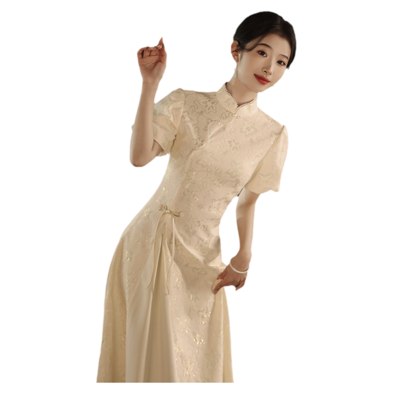 奥黛新中式旗袍订婚礼服女夏平时可穿年轻款国风女装连衣裙小个子