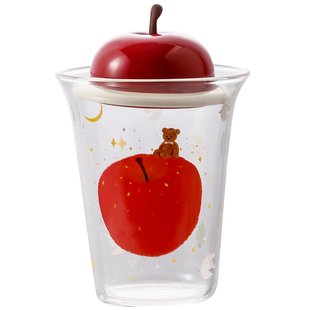 ins风苹果玻璃杯耐高温带盖吸管喝水杯女高颜值情侣家用咖啡杯子