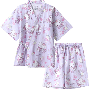 tutuanna全棉睡衣女夏 双层纱HelloKitty满印甚平短袖家居服套装