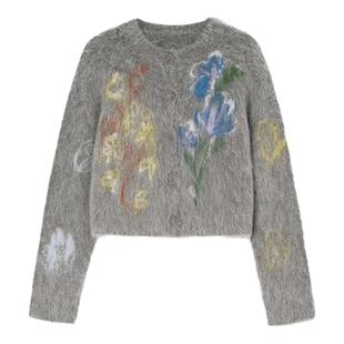 concise-white/简白 25秋冬女士提花圆领羊毛开衫银泰百货 301257