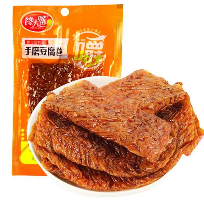 馋大嘴巴手磨豆腐卷手撕辣片湖南特产8090儿时怀旧麻辣零食小吃