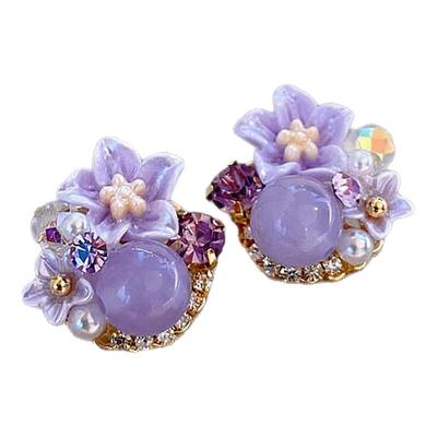 紫色花朵圆球微镶耳环高级感独特
