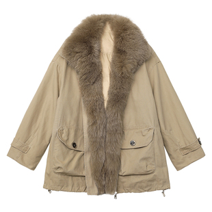 CHICVEN冬新品狐狸毛皮草翻领羽绒服派克服保暖鹅绒厚外套女胖mm