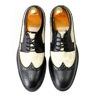 JINIWU吾倪季2025获奖大作德比牛皮拼绣花布黑白拼男刺绣系带皮鞋