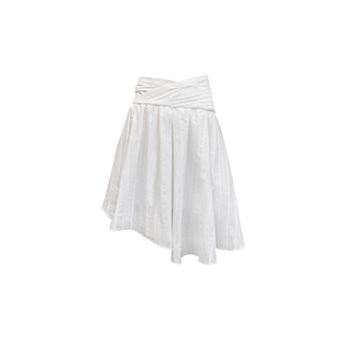 Layers 法式条纹柔软棉感 堆褶交叉不规则半裙