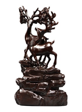 黑檀木雕角鹿摆件红家居客