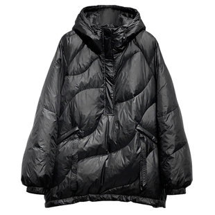 休闲连帽套头羽绒服女2021冬新款百搭减龄宽松白鸭绒oversize外套