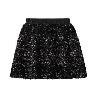 马克华菲女童半身裙2026新款儿童A字裙大童丝绒亮片短裙秋冬款FW