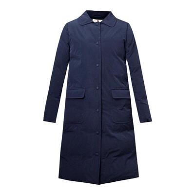 简约蓝色宽松中长款保暖棉服外套