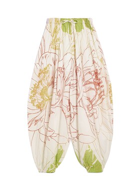 Desigual26秋冬新品手绘线条花卉抽绳松紧腰束腿女式休闲裤
