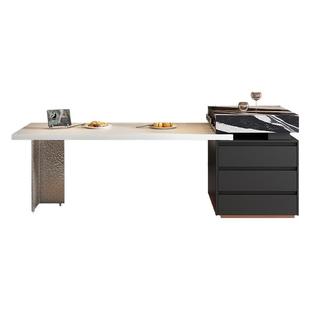 高级岩板岛台餐桌一体可伸缩小户型家用开放式厨房极简风倒台餐桌