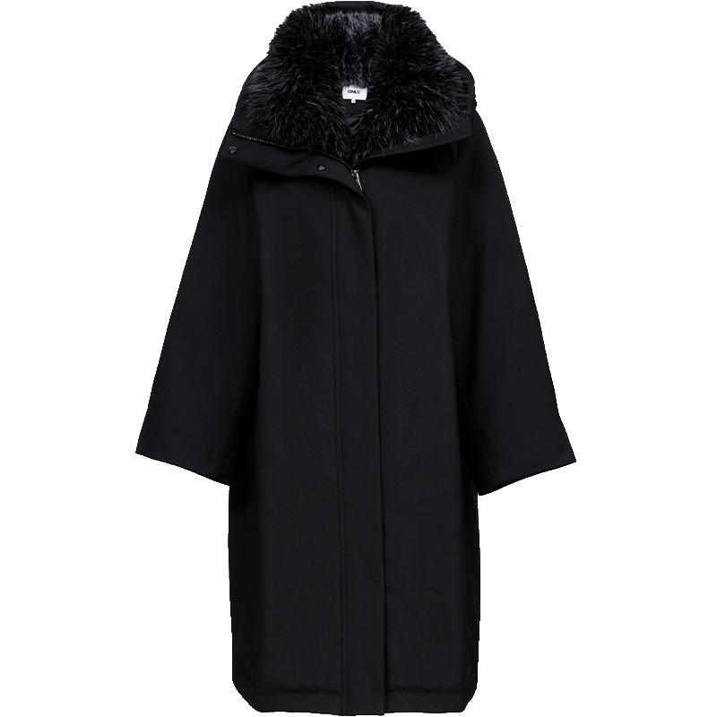ONLY中长款连帽毛领羽绒服
