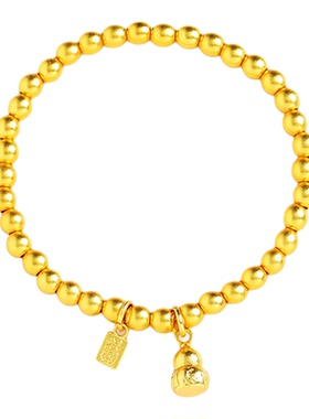 古法沙金气质百搭小珠珠金福字牌葫芦弹力手绳手工手链送女友礼物