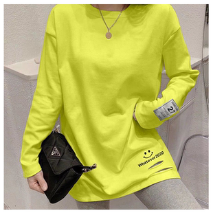 长袖t恤女2025年新款宽松韩版早春磨毛内搭叠穿中长款打底衫薄款