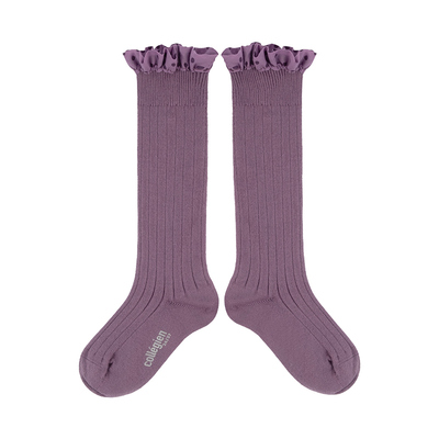 collegien中筒袜圆点花边膝盖袜