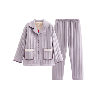 芬腾情侣睡衣男女士冬季珊瑚绒三层加厚夹棉抗静电家居服套装